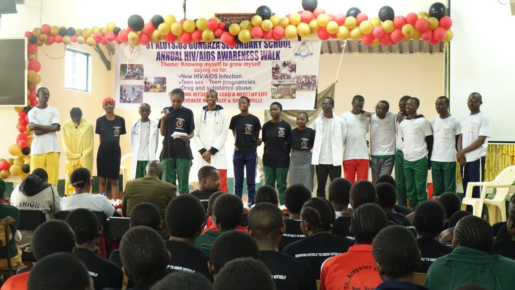 The students from St. Aloysius Gonzaga after presenting a skit during the AHAPPY Day at St. Aloysius Gonzaga Secondary School, Langata, Nairobi, Kenya.