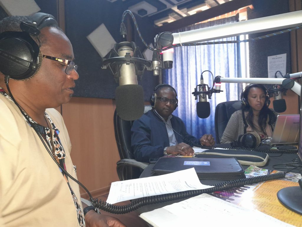 (From Archives) Fr. Ismael Matambura SJ., AJAN Director (Centre) when he visited Radio Don Bosco in Madagascar in the year 2022, Fr. Noël Marie Cyprien Médard RAZAFINANDRAINA, CA-MDG Director (Left) and Masy Alinoro Razafindradama (Right).