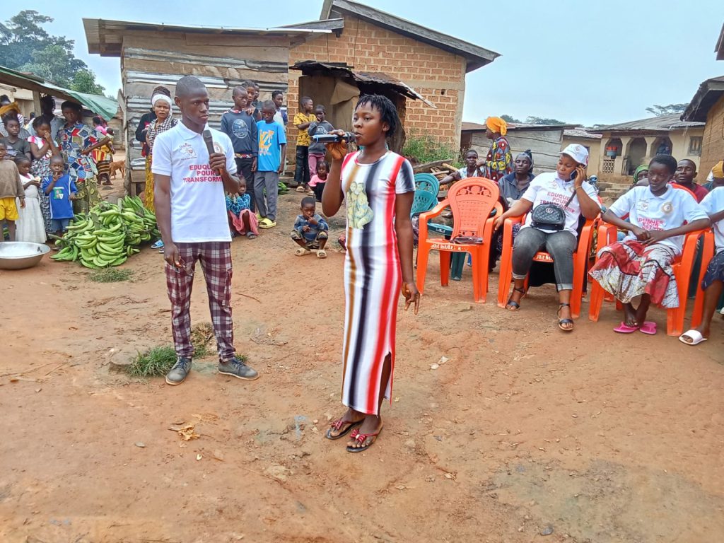 AHAPPY Trainees led by the AJAN team during an awareness raising session in one of the villages in Nzérékoré Region Guinea Conakry.